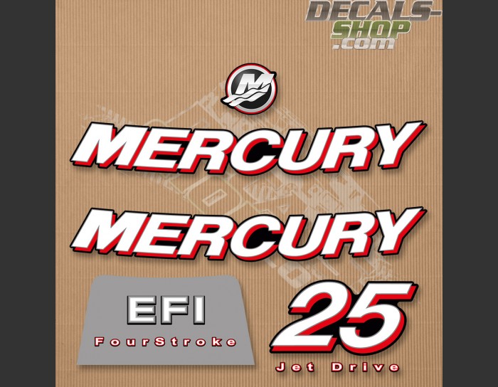 Mercury 25HP Four Stroke EFI Jet Drive 2006-2012 Set Outboard Decal Kit